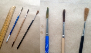 From Left to Right: Utrecht 229 Sablette Size 6, Mack 2962 size 1/8, Wrights of Lymm Sable 1315 size 4. The first two are a bit oily because I have used them with oil paints.